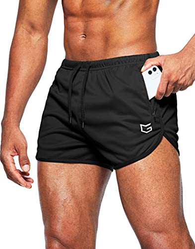G Gradual Men's Running Shorts 3 Inch Quick Dry Gym Athletic Jogging Shorts with Zipper Pockets (Black, Large)
