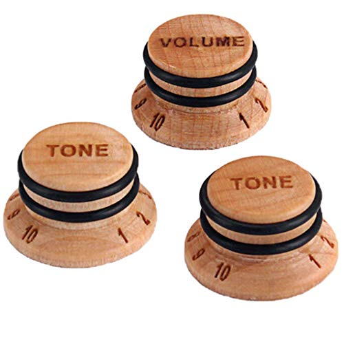 JD.Moon 3 in 1 Wood Guitar Speed Knobs for Guitar Bass Parts Volume Tone Control knob Top Hat (Maple Wood)