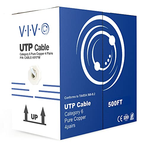 VIVO 500ft Bulk Cat6, Full Copper Ethernet Cable, 23 AWG, UTP Pull Box, Cat-6 Wire, Indoor, Network Installations, White, CABLE-V017W