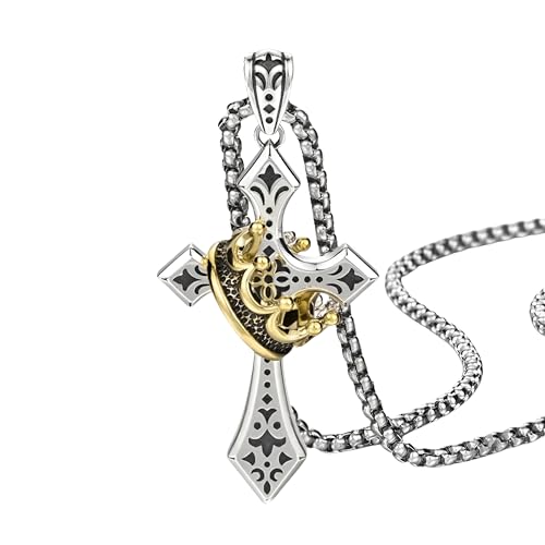 Mai & Claire 925 Sterling Silver Crown Cross Necklace For Women And Men - Retro Crucifix Of Thorns Pendant, Jesus Christ Cross Chain With Diadem (4 Silver - Cross And Crown Necklace)