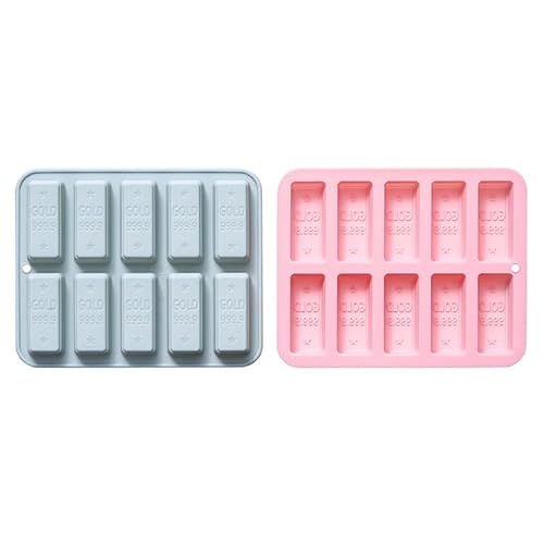 2 Pack Gold Bar Silicone Molds, Gold Bar Themed Baking Moulds for Chocolate, Ice Cube, Cake, Dessert, Candy, Soap, Cupcake Topper, Jelly, Pudding, Wax Melts