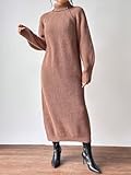 LIGHT DOT Women's Winter Sweater Oversized Long Sleeve Knit Dress Loose Pullover Maxi Bell Sweater Dress (Brown, XS)