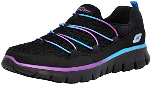 Skechers Sport Women's Loving Life Memory Foam Fashion Sneaker, Black/Purple, 8 M US