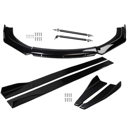 Evargc Universal 71.26'' Car Front Bumper Lip Spoiler Body Kits + 78.74"/ 2M Car Side Skirt Extension Rocker Panel Body Kit + 18.9" Auto Rear Lip + Adjustable 8-11" Splitter Rods （Black