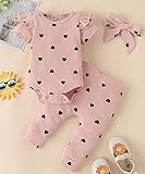 Fullfamous Infant Baby Girl Clothes Outfits,Spring Summer Romper and Pant Set 6-9 months Pink Heart