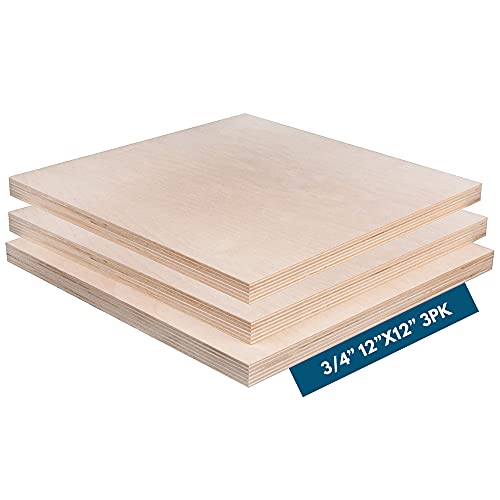 3/4" x 12" x 12" Baltic Birch Plywood – B/BB Grade (Package of 3) Perfect for Arts and Crafts, School Projects and DIY Projects, Drawing, Painting, Wood Engraving, Wood Burning and Laser Projects