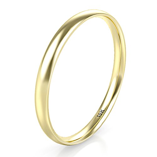 Sz 7.0 Solid 10K Yellow Gold 2MM Round Dome Wedding Band Ring