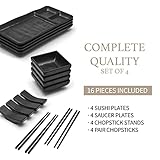 GOLIBER 16 Pc. Japanese Sushi Plate Set with Plates, Soy Sauce Bowls, Chopsticks and Holders, Melamine Tableware Serving Dishes for Modern Dining, Classic 4 Person Dinnerware