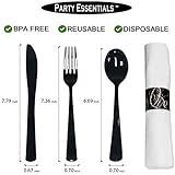 Party Essentials - N501732 Extra Heavy Duty Cutlery Kit with Black Fork/Knife/Spoon and 3-Ply White Napkin (Case of 300 rolls)