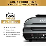 Ninja Indoor Grill, Foodi Smart XL 6-in-1 Indoor Grill with Air Fry, Roast, Bake, Broil & Dehydrate, Smart Thermometer, Black/Silver, FG551