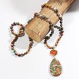 Yomisa Boho Necklaces for Women/Men Trendy,35 Inch Natural Stone Beaded Long Pendant Necklaces for Womens,Handmade Bohemian Fashion Chakra Chunky Statement Charm Necklace Jewelry Gift