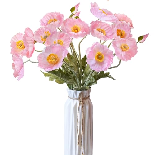 Kainonnan Artificial Flowers 5Pcs Poppies Flowers Artificial Silk Flowers for Home Office Wedding Outdoor Decor (Pink)