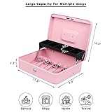 xydled Cash Box with Money Tray and Key Lock,Tiered, Cantilever Design,4 Bill / 5 Coin Slots,11.8" x 9.5" x 3.5",Pink