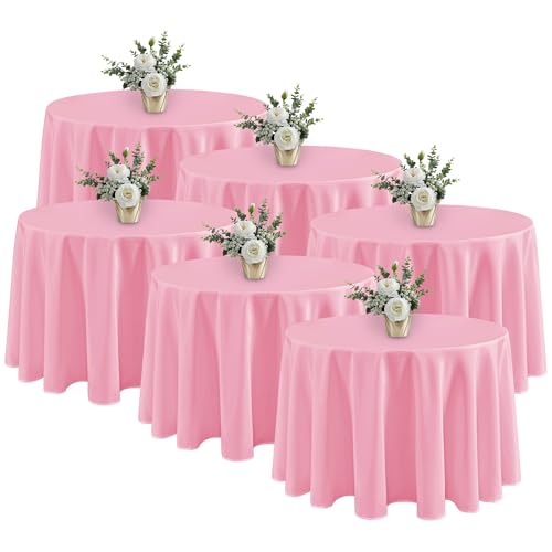 Fitable 6 Pack Pink Round Tablecloths - 120 Inches in Diameter - Stain Resistant and Washable Table Clothes, Polyester Fabric Table Covers for Wedding, Party, Banquet, Formal Events