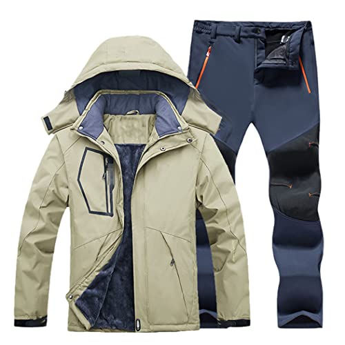 KEHAIOO Men Winter Jackets Pants Set Fleece Softshel Outdoor Hiking Windbreaker Camping Skiing Fishing Coat