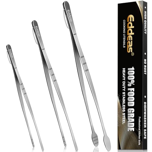 Eddeas Kitchen Tweezers Tongs, Cooking Tweezers Stainless Steel - 3 Size 12'' 10'' & 8 inch Ideal for Meat, pasta, plating and pinching delicate small pieces of food, Set of 3