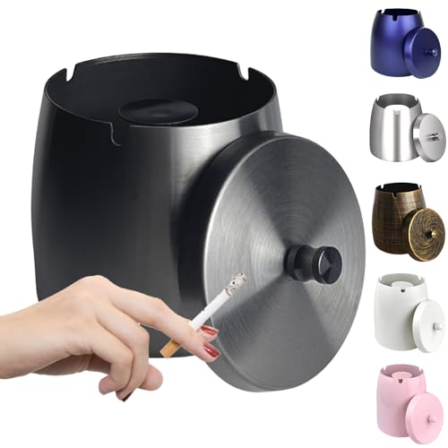 WUSIFIE Ash Tray, Large Outdoor Ashtray with Lid, Ashtray for Outside Patio, Stainless Steel Windproof Smokeless Ash Tray for Balcony, Ashtrays for Smokers, Home Office Decoration