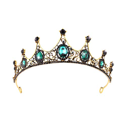 FRCOLOR Baroque Green Rhinestone Crown - Vintage Queen Crystal Princess Crown for Women, Birthday, Bridal, Tiara, Wedding, Pageant, Prom, Halloween
