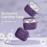 Lerobo Flower Engraved Case for Airpod Pro/Airpod Pro 2, Cute Silicone Skin Full Protective Cover Compatible for Apple Airpods Pro 2nd/1st Generation with Keychain Purple