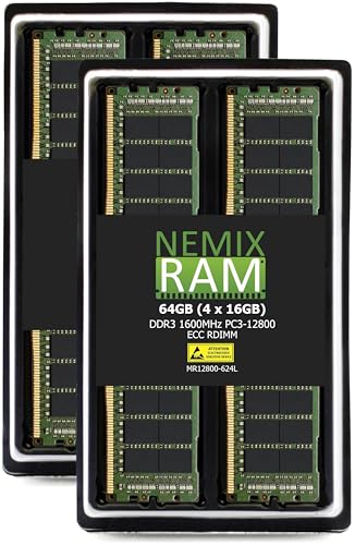 NEMIX RAM 64GB (4X16GB) DDR3 1600MHZ PC3-12800 2Rx4 1.35V 240-PIN ECC RDIMM Registered Server Memory KIT