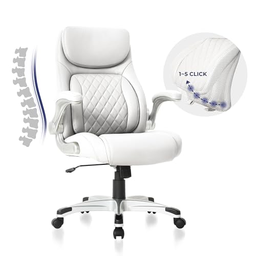 Nouhaus Ergonomic Office Chair Premium Microfiber Leather Adjustable Lumbar Support & Armrests, High Back Comfy Desk Gaming Chairs Executive Computer Swivel Chair Tilt Function(Posture,White)