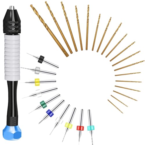 Micro Drill Bits Set with Pin Vise | Small Hand Drill - Pin Vise Hand Drill Manual, PCB Mini Bits for Resin Beads Polymer Clay | DYI Jewelry Making, set