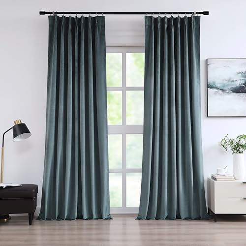 Vision Home Blue Velvet Pinch Pleated Blackout Curtains 95% Room Darkening Window Curtains 95 inch for Living Room Bedroom Thermal Insulated Back Tab Velvet Drapes Pin Hooks 40" Wx95 Lx2,Storm Blue