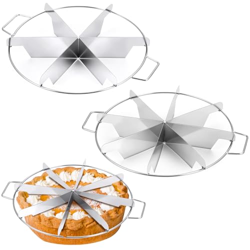 Ziliny 2 Pieces Pie Cutter 10.6 Inches Diameter Stainless Steel Cake Slicer Rust Proof Cake Divider with Side Handle Press for Commercial Home(8 Slice,6 Slice)