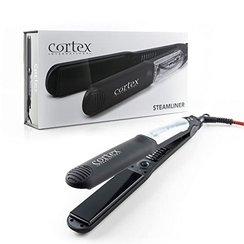 Cortex Professional Vapor Flat Iron - Vapor Mist Ceramic Plates - Argan Infusion Steamliner - Professional Hair Straightener - with Argan Refill Bundle - 1.25’’ (Black)