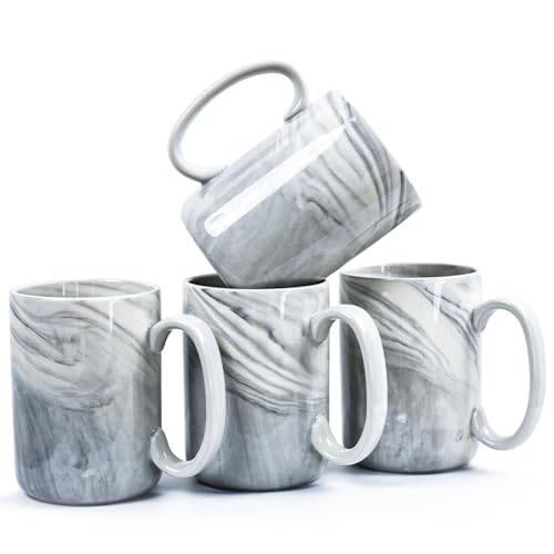NBABSR Coffee Mugs Set of 4,16 OZ Large Marble Ceramic Tea Cups with Big Handle,Bulk Grey Marble Mugs Set for Latte, Beer,Cappuccino,Microwave Dishwasher Safe Cup for Men Women Gift