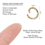 DanLingJewelry 500Pcs 304 Stainless Steel 27 Gauge Open Jump Rings 3mm for Jewelry Making Connectors Jewelry Finding Golden Color