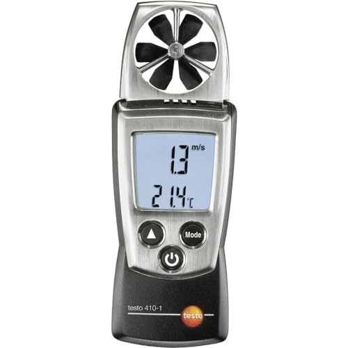 Testo 410-1 Digital Pocket Vane Anemometer, 0.4 to 20 m/s Velocity, -10 to +50°C Temperature
