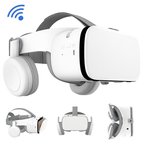 VR Headset, Virtual Reality Glasses for Adults Kids Play 3D Movies Video Games Foldable VR Goggles w/Bluetooth Headphones for Phone Compatible with iPhone 16 15 14 13 12 Pro Samsung Galaxy S22 S21