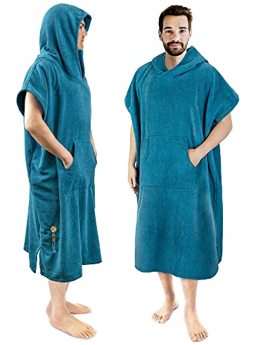 SUN CUBE Surf Poncho Changing Robe with Hood, Thick Quick Dry Microfiber Wetsuit Changing Towel for Surfing Beach Swim Outdoor Sports Men, Absorbent Wearable Towel Cover Up, Turquoise Sea Blue