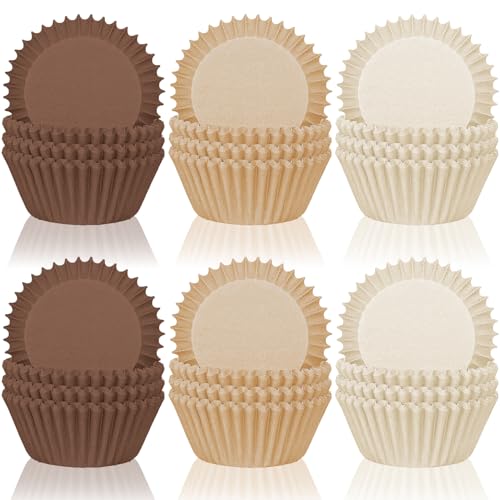 Whaline 600Pcs Brown Neutral Cupcake Liners Fall Color Brown Gradient Color Baking Cups Tan Neutrals Cupcake Wrappers Muffin Liners for Baby Shower Bridal Shower Wedding Birthday Party Supplies