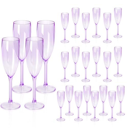 XUWAIDSGN 24 Pcs Champagne Flutes Plastic Wine Glasses Bulk Vintage Champagne Flutes Mimosa Bar Glasses Stemmed Drinking Cups 5.4OZ for Christmas Birthday Wedding Bride (24, Clear purple)