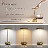 TBBGA 2 Pack Rechargeable Cordless Table Lamps, Portable 5000mAh Battery Table Light, 3 Color Stepless Dimming LED Table Light with Memory Function, for Outdoor/Dinner/Patio/Restaurant.(Gold)