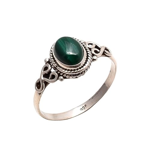 Malachite Stone Ring 925 Sterling Silver Statement Ring For Women Handmade Rings Gemstone Christmas Promise Ring Size US 8 Gift For Her