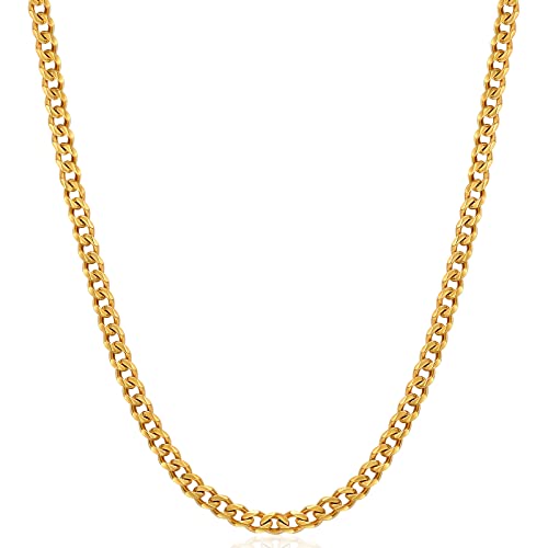 Fiusem 3.5mm Gold Chains for Men, 18K Gold Plated Mens Necklace Chains, Stainless Steel Cuban Link Chain Necklace for Men and Women, Mens Chains 18 Inch