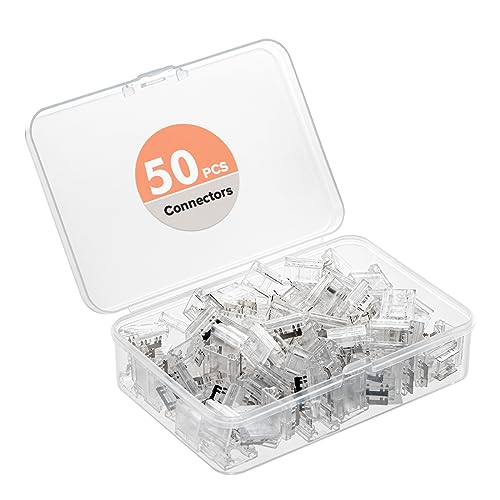 BTF-LIGHTING FCOB COB 50pcs 8mm 0.31in Transparent Connector Support FCOB 8mm Width 2 pin v+ v- Single Color LED Strip Corner Connection(Without Wires)