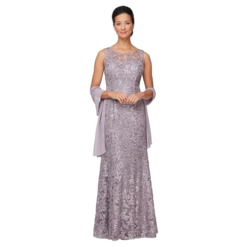 Alex Evenings Women's Long Sleeveless Mother of The Bride Dress with Shawl (Petite and Regular Sizes), Wisteria, 6