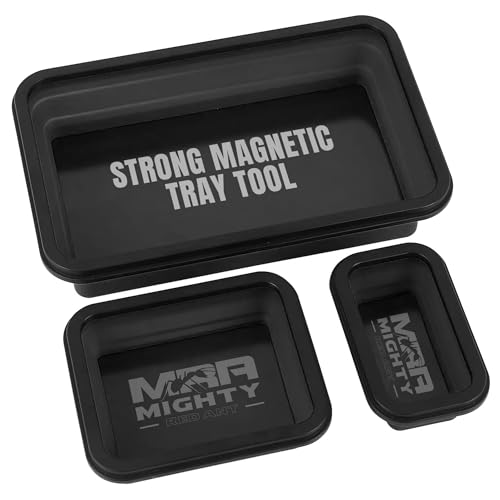 Mighty Red Ant Collapsible Magnetic Tray Set of 3 Sizes – Foldable Silicone Tool Tray Organizer for Screws, Bolts, Nuts, Washers, Pins, & Small Metal Parts with Durable Magnetic Base (Black)