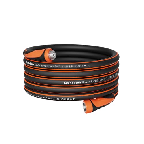 Giraffe Tools Garden Hose 50ft x 5/8", Water Hose Heavy Duty, Flexible, Lightweight Hybrid Hose with Swivel Handle, Male to Female Fittings, Burst 600 PSI