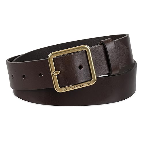Levi's Women's Slim Casual Leather Jean Belt with Square Center Bar Buckle (Regular and Plus Sizes), Brown Elevated, Small
