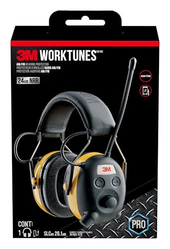 3M WorkTunes AM/FM Hearing Protector, Noise Reduction Rating (NRR) 24 dB, Radio Ear Muffs With Integrated Microphone & High Fidelity Speakers (90541H1-DC-PS)