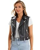 Faux Leather Vest For Women Zipper Cropped Sleeveless Biker Moto Slim PU Motorcycle Waistcoat 067 Black S