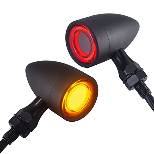 FATECIM 2X Motorcycle 40 LED Bullet Tail Lights Amber Turn Signals Running Brake Stop Lights Motorbike Taillights Rear Blinkers Indicators for Bobber Harley Honda Yamaha Suzuki Kawasaki Chopper Black