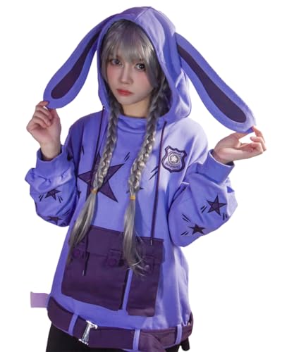 Cosfun Women's Bunny Ear Hoodie - Purple Rabbit Ear Sweatshirt - Loose Pullover - FY0061 - XL