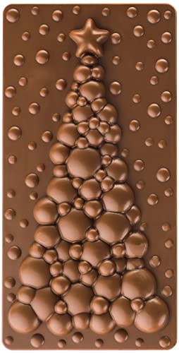 Pavoni PC5037 Polycarbonate Chocolate-Bar Mold with Three Xmas-Bubble-Tree Cavities, Each 77mm x 154mm x 13mm High