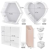 YOILES Resin Molds Silicone,Epoxy Resin Casting Craft Mold for Flower Preservation Bookends DIY Art (Large, Hexagon+Heart+Square)